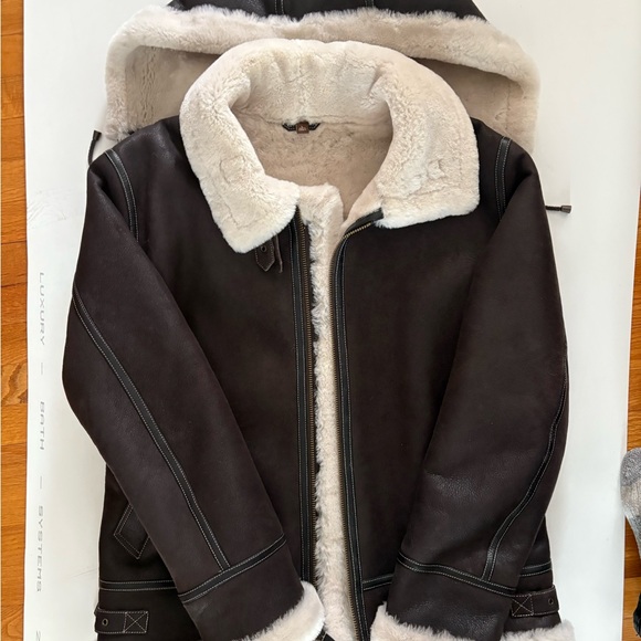 Overland Brown Shearling B-3 Bomber Jacket with genuine Shearling Lining - Picture 2 of 7